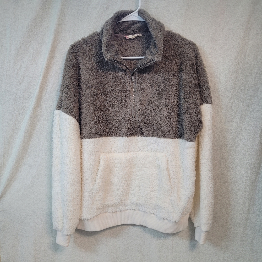 Hippie Rose Oversized Pullover, Cozy Two-Tone Fleece Pullover, Sz S, Cottagecore